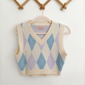 Urban Outfitters 90’s Cropped Pastel V-Neck Sweater Vest